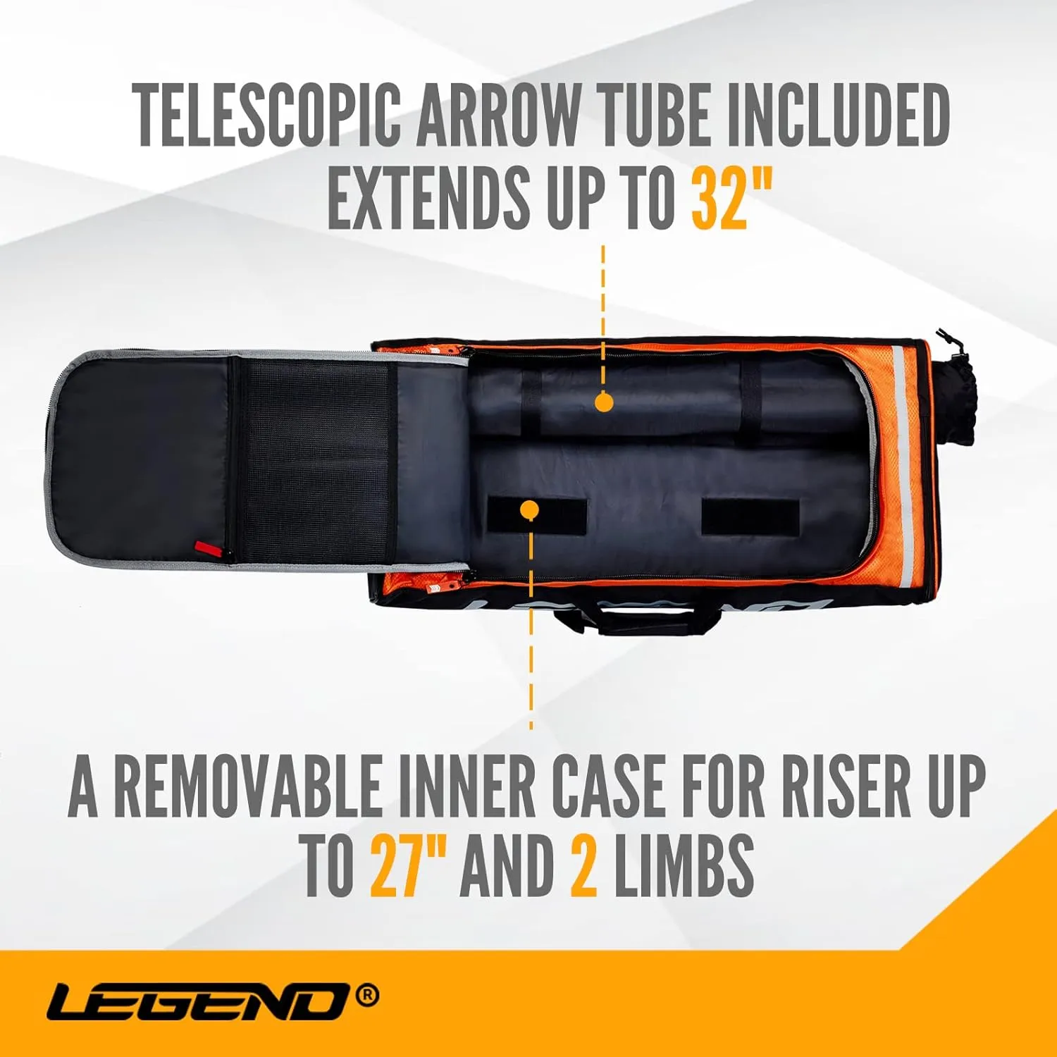 Legend XT720 Takedown Recurve Bow Case - Protective Nylon Archery Backpack Bag, Padded Recurve Bow and Arrow Case for Archery Accessories & Gears with Multiple Pockets, Arrow Tube Included