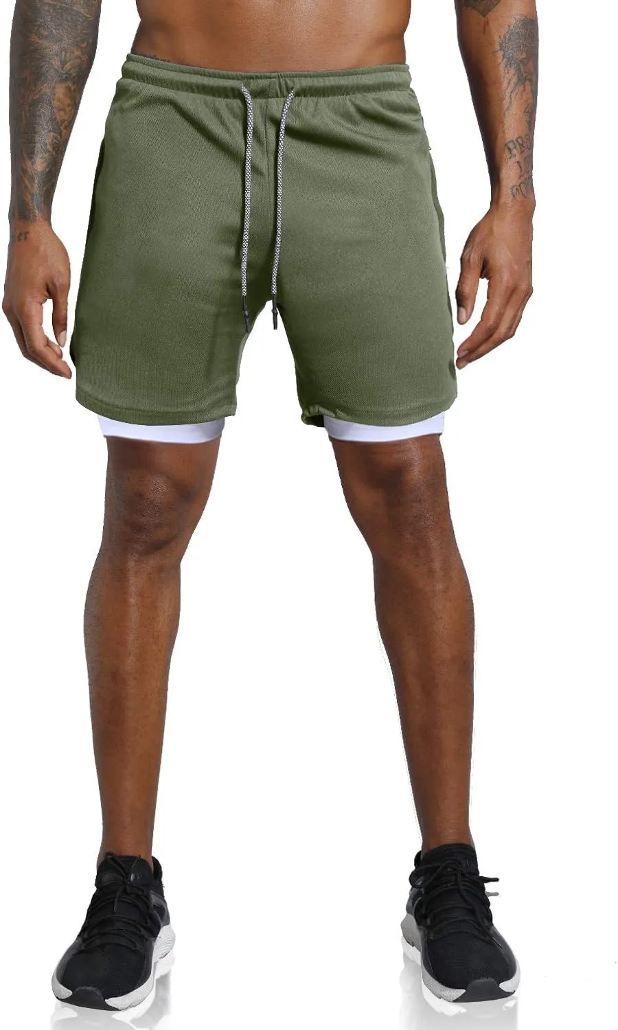 Leidowei Men's 2 in 1 Workout Running Shorts Lightweight Training Yoga Gym 7" Short with Zipper Pockets