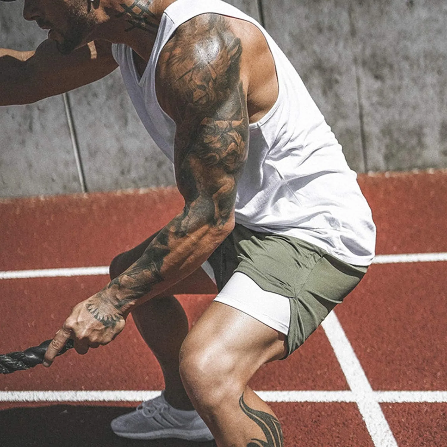Leidowei Men's 2 in 1 Workout Running Shorts Lightweight Training Yoga Gym 7" Short with Zipper Pockets