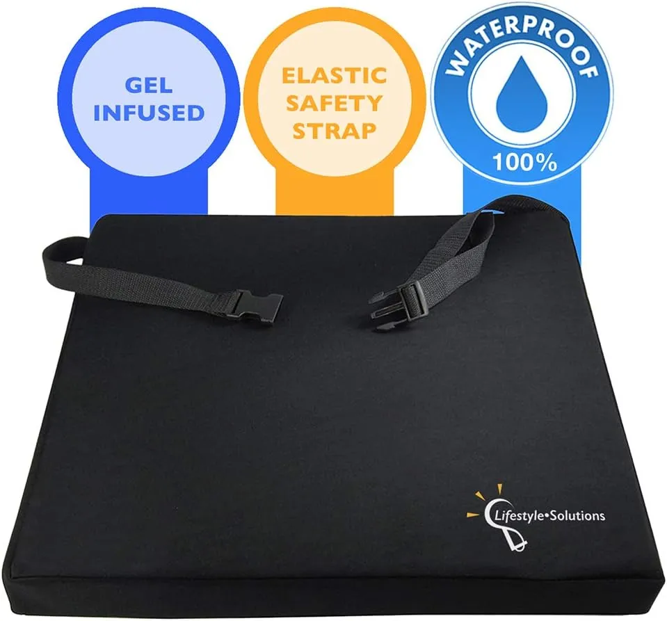 Lifestyle Wheelchair Cushion, Waterproof Orthopedic Gel Seat Pad for Back Support,Coccyx, Sciatica, Pressure Sores and Tailbone Pain Relief (18" X 16" X 3")