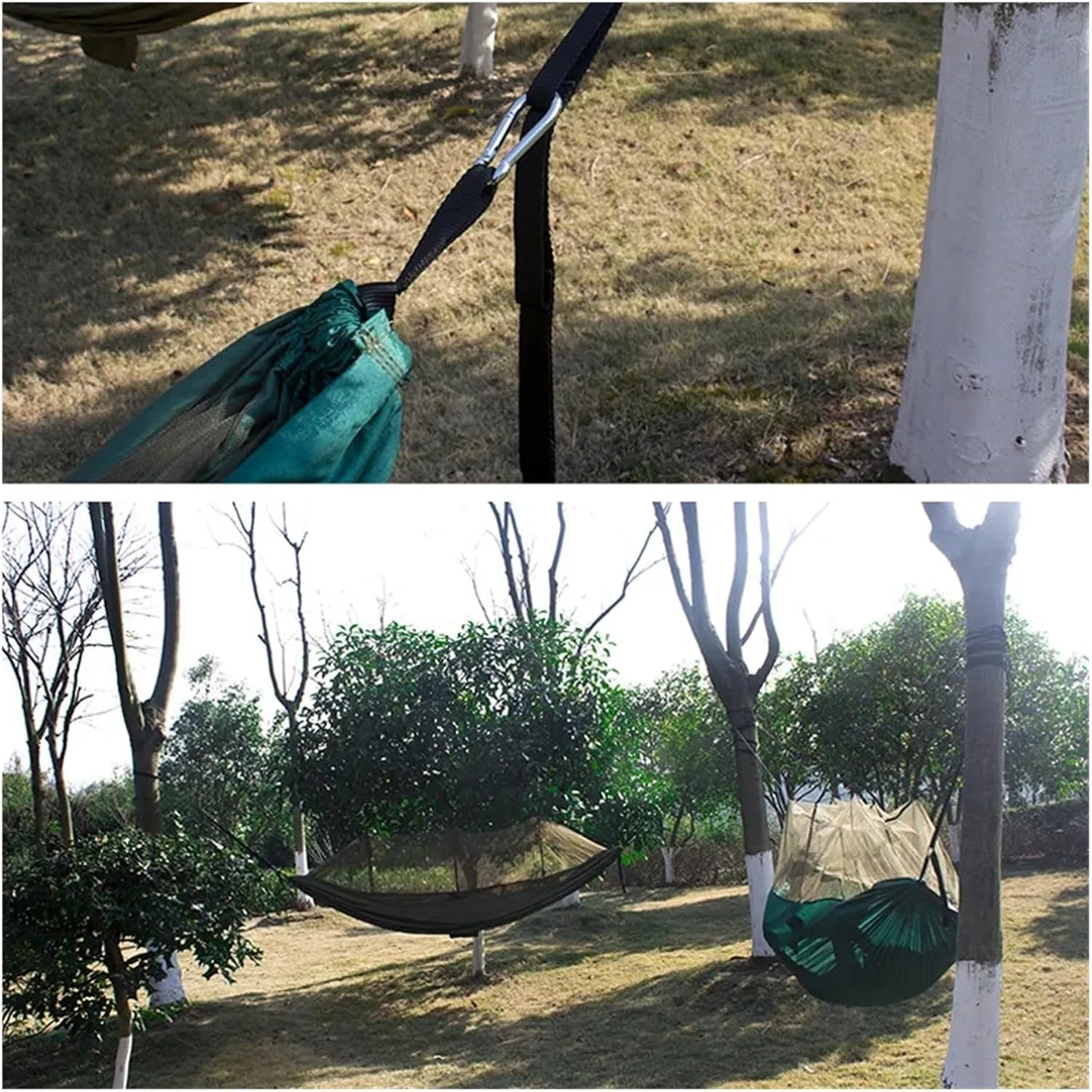 Lightweight Camping Hammock with Net Nylon Single Hammock 300kg Load Capacity for Outside Hiking Backpack Travel Backyard for Terrace, Outdoor(Grey)