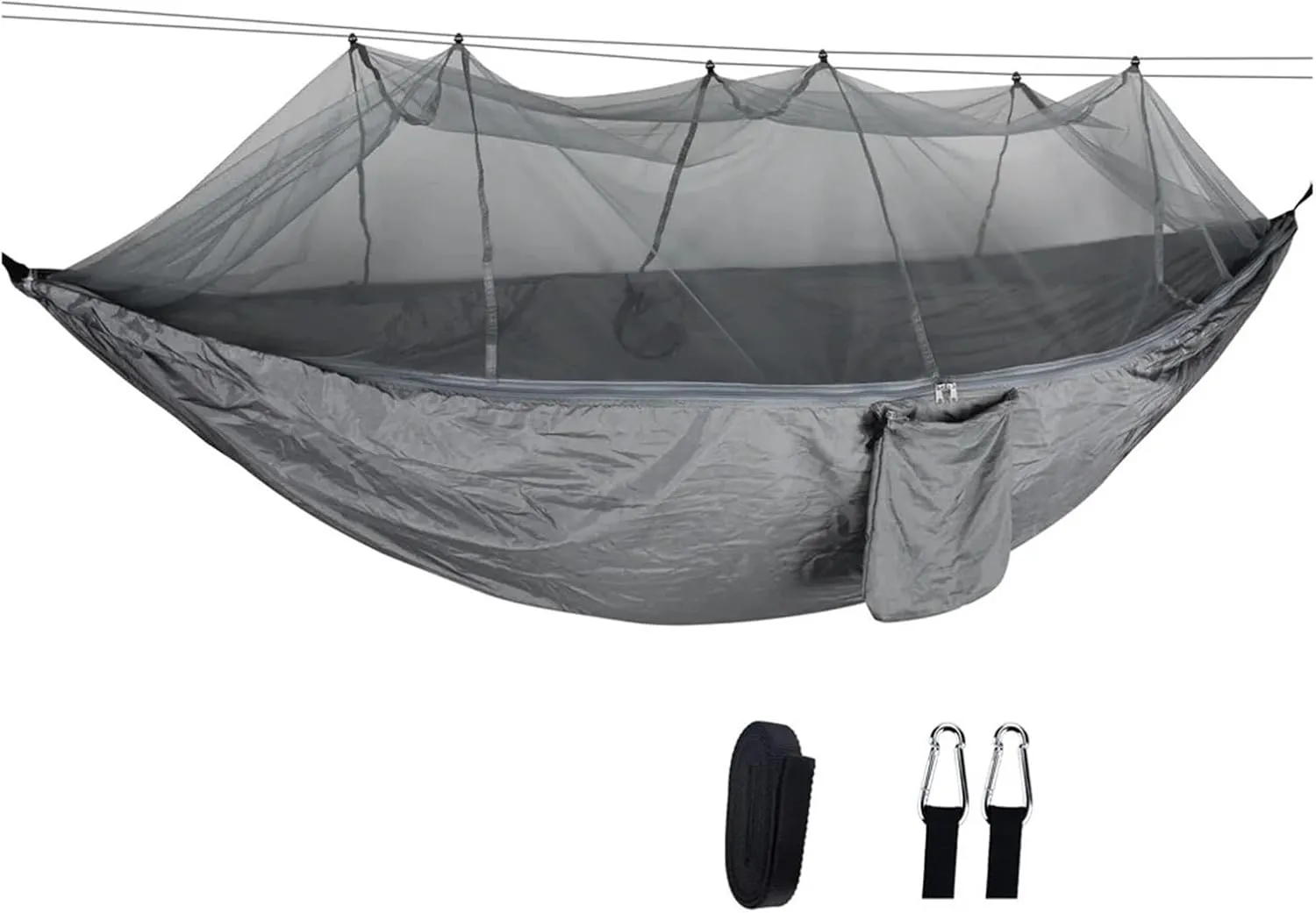 Lightweight Camping Hammock with Net Nylon Single Hammock 300kg Load Capacity for Outside Hiking Backpack Travel Backyard for Terrace, Outdoor(Grey)