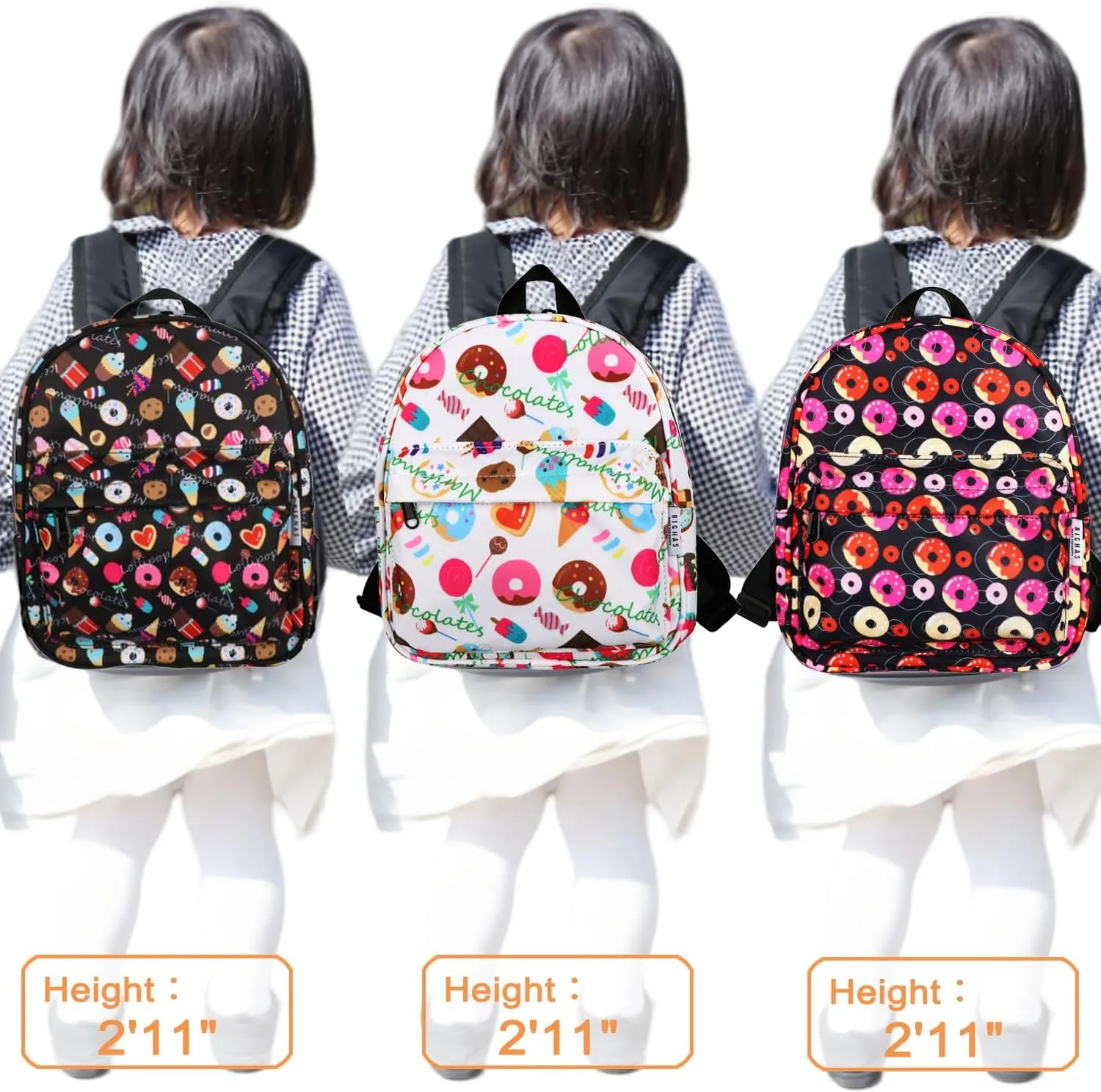 Lightweight Toddler Kids Backpack with Chest Strap For Boys and Girls, Preschool Kindergarten 3-6 Years Old 30 Colors (Dessert/Black)