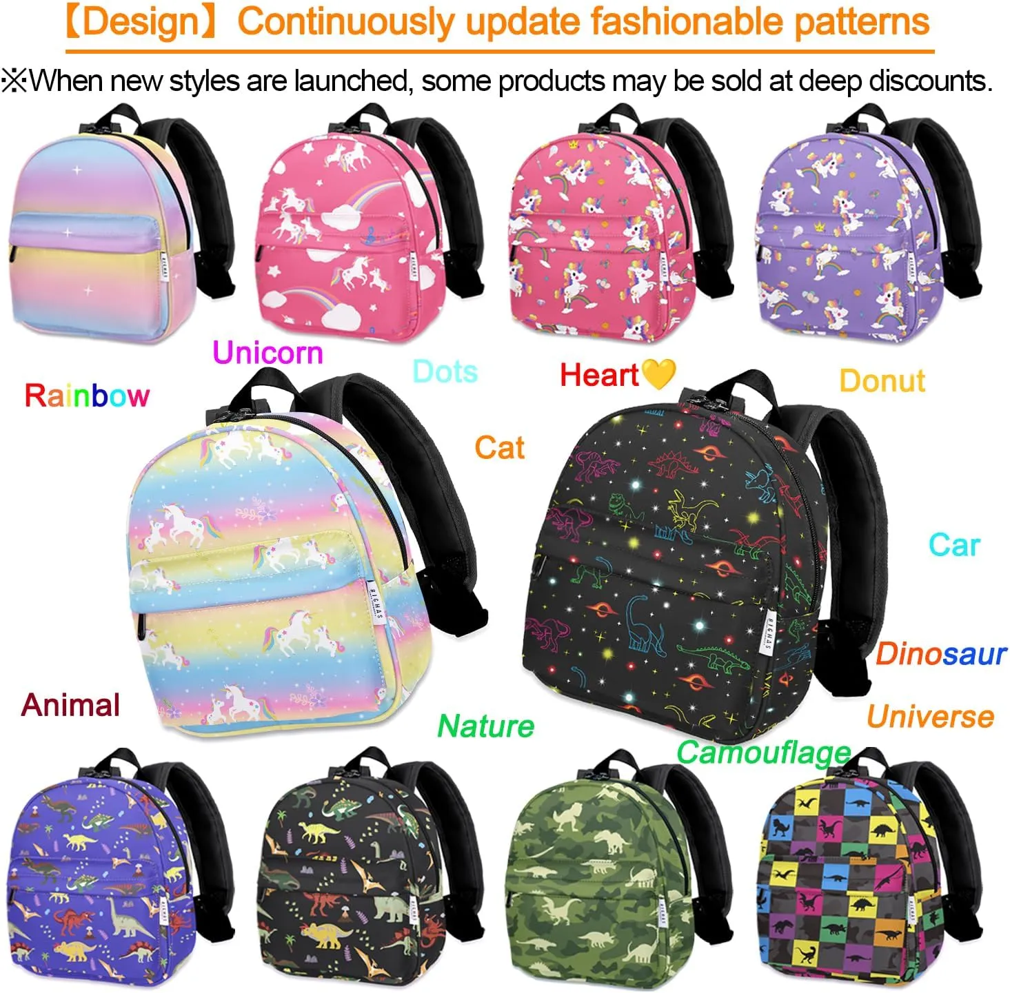 Lightweight Toddler Kids Backpack with Chest Strap For Boys and Girls, Preschool Kindergarten 3-6 Years Old 30 Colors (Dessert/Black)