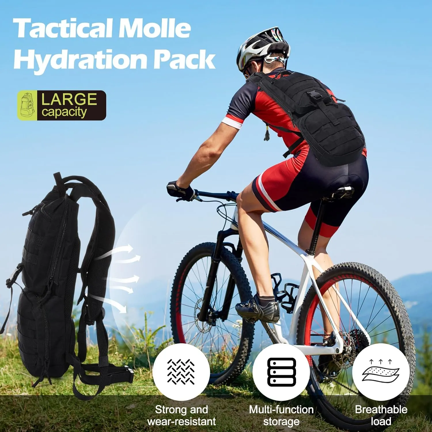 Liliful 1 Pcs Tactical Hydration Backpack with 3l TPU Water Bladder Tactical Molle Water Backpack Hydration Pack for Men Women Hiking Biking Running Climbing