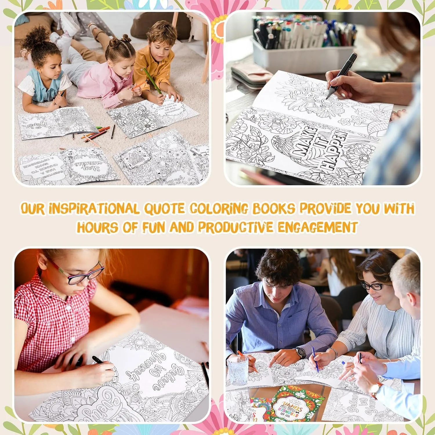 Liliful Spring Coloring Book Bulk for Adult Kids DIY Art Stress Relief Drawing Book with Patterns for Adults, Party Favors, Goodie Bag Filler and Holiday Gifts(144 Pcs,Motivate)