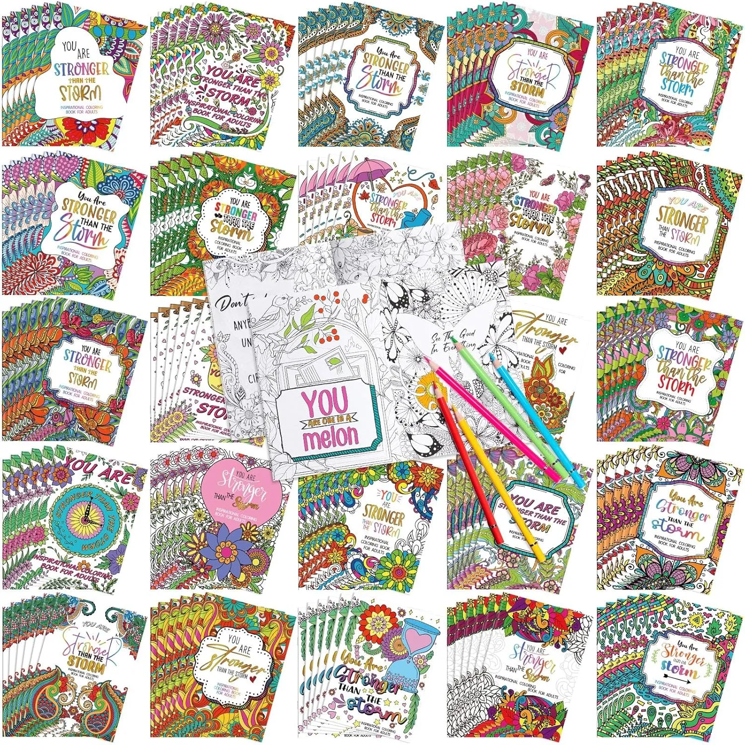 Liliful Spring Coloring Book Bulk for Adult Kids DIY Art Stress Relief Drawing Book with Patterns for Adults, Party Favors, Goodie Bag Filler and Holiday Gifts(144 Pcs,Motivate)