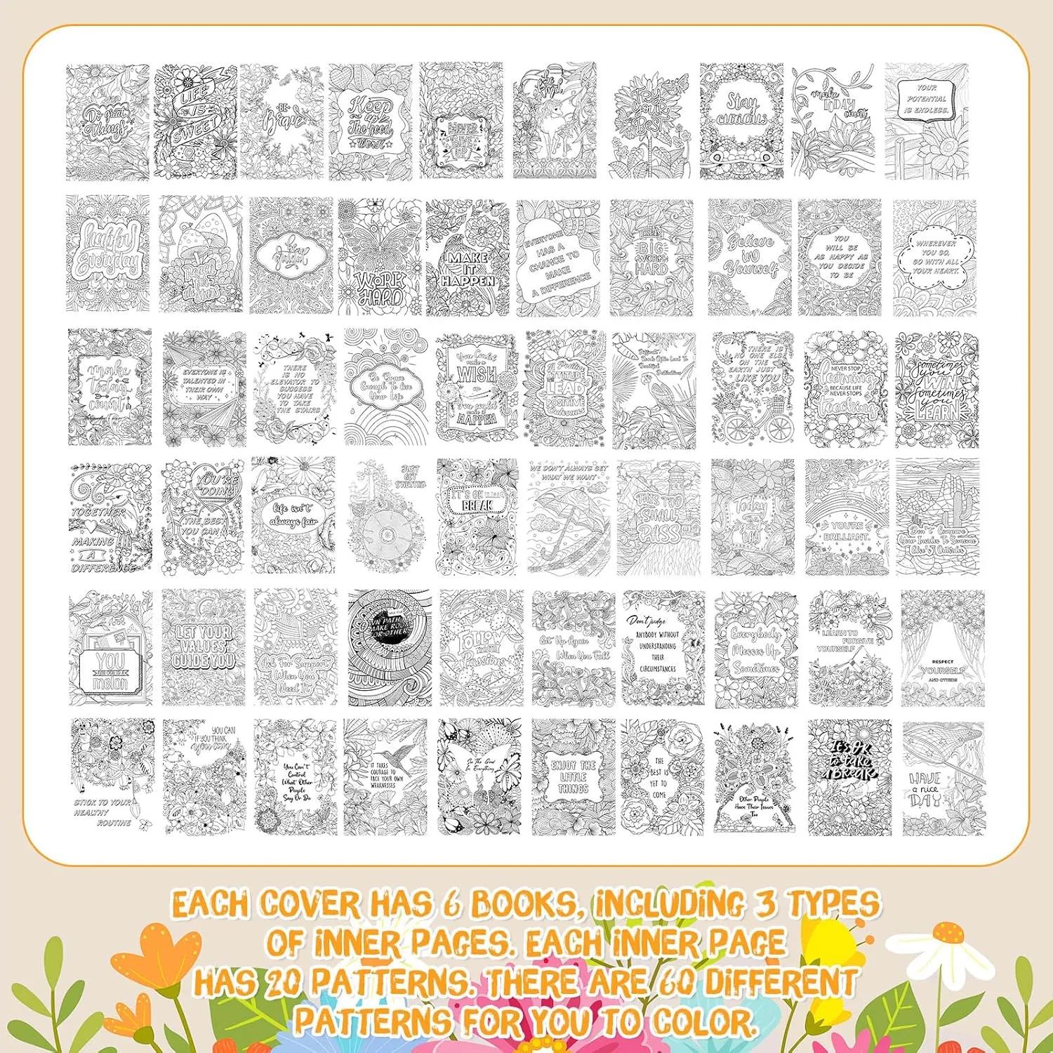 Liliful Spring Coloring Book Bulk for Adult Kids DIY Art Stress Relief Drawing Book with Patterns for Adults, Party Favors, Goodie Bag Filler and Holiday Gifts(144 Pcs,Motivate)