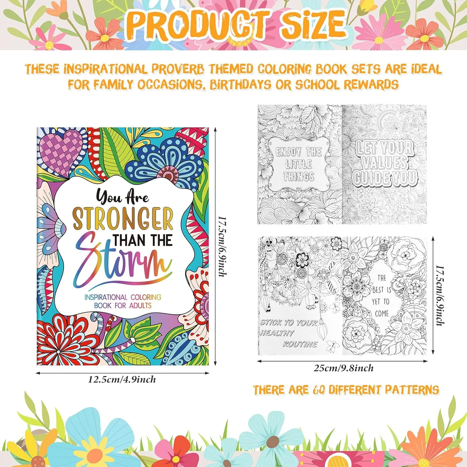 Liliful Spring Coloring Book Bulk for Adult Kids DIY Art Stress Relief Drawing Book with Patterns for Adults, Party Favors, Goodie Bag Filler and Holiday Gifts(144 Pcs,Motivate)