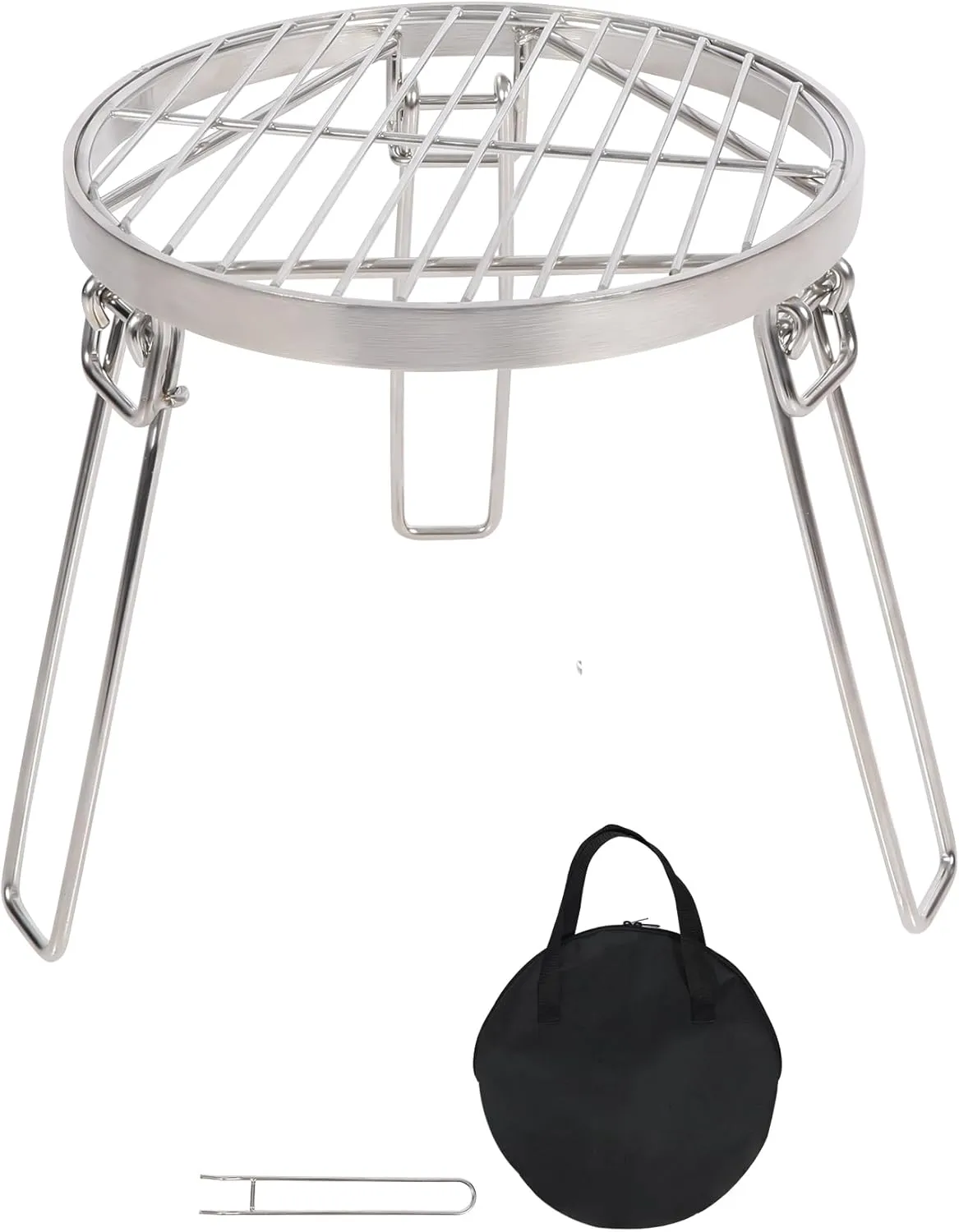 Lineslife Folding Campfire Grill Grate Top for Solo Stove Bonfire, Portable Stainless Steel Campfire Tripod for Bonfire Fire Pit, Dutch Oven, Open Fire Tripod Grill with Legs, Diameter: 13"