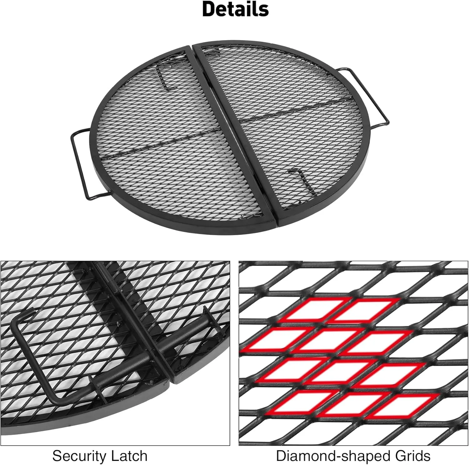 Lineslife X-Marks Fire Pit Cooking Grill Grates Portable, Heavy Duty Folding Round Campfire Grill Grate, Firepit Grill Grate with Handles for Outdoor BBQ Picnic, Black 24 Inch