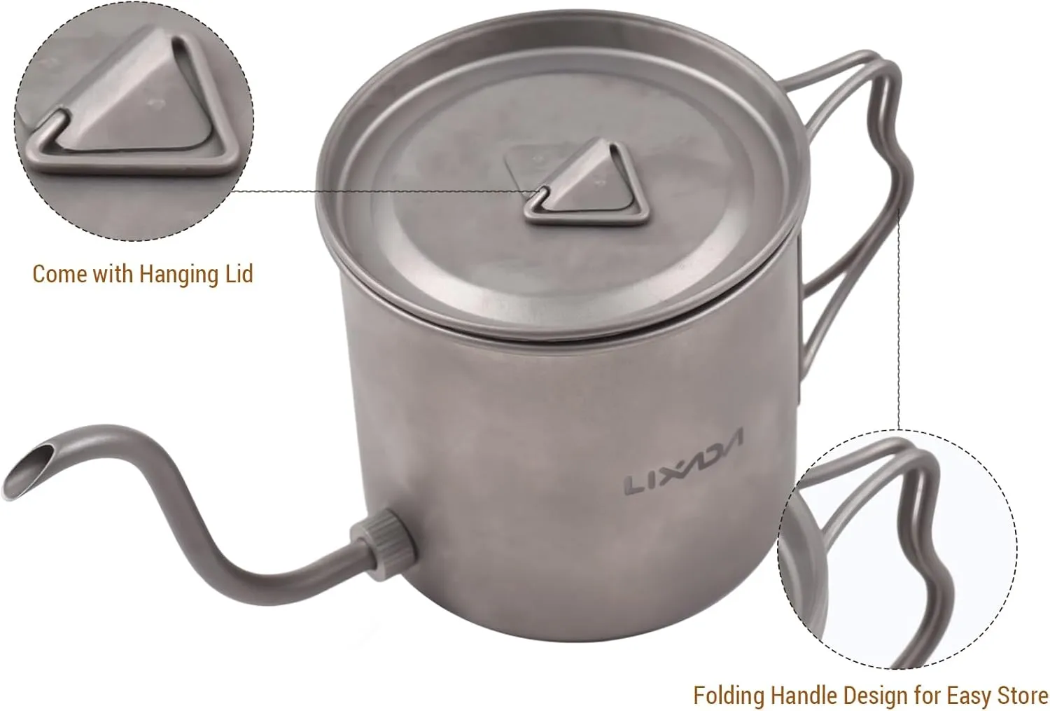 Lixada Camping Kettle Titanium Coffee Pot With Removable Spout