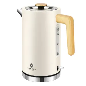 London Boutique Electric Kettles, White Fast Boil Electric kettle, Cordless Quiet Boil Kettle with Wood Effect, Stainless Steel Water Kettle Electric with Boil Dry Protection, UK Strix Controller,3KW