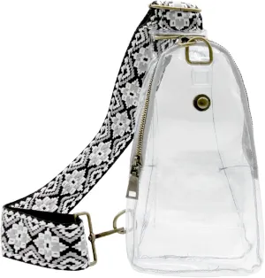 Long Keeper Clear Sling Shoulder Bag Stadium Approved Backpack Women Men Crossbody Chest Bag With Bohemia Adjustable Strap (Grey)