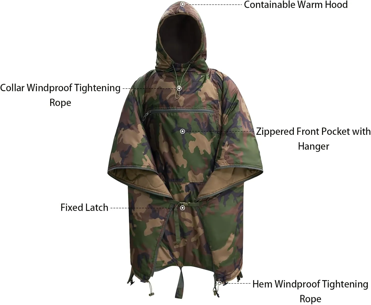 LOOGU Camo Blanket Waterproof Insulation Poncho Liner for Outdoor Camping, Hiking, Hunting, Survival, Backpacking, Picnicking