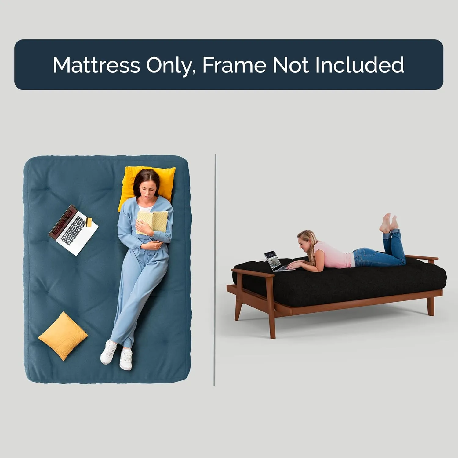 Loosh Home | 10" Full Size Futon Sofa Bed Pocket Coil Foam Mattress - USA Made, Navy, No Frame