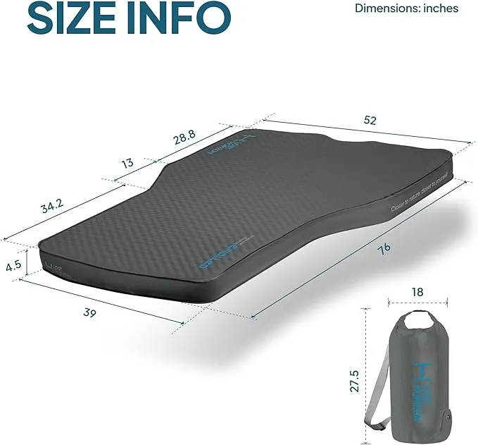 LOSTHORIZON Tesla Camping Air Mattress with Foam, Self Inflating Sleeping Pad, 4.5" Thick, with Pump Sack, Model Y
