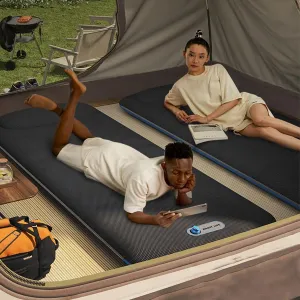 Luxury Air Mattress with Washable Nylon Cover & Pillow Twin Size - Expandable Zip-Connect, Tear-Resistant Inflatable Bed for Car Camping, Home, Office, Travel, Office (Grey, Short Single)