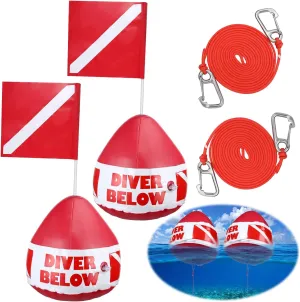 Maitys Heavy Duty PVC Dive Flag Float Freediving Rope Set Inflatable Signal Floater with Dive Flag Freediving Lanyard Leash for Snorkeling Water Sport Signaling Swimming Boating Fishing