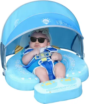 Mambobaby Float with Canopy UPF 50  Sun Protection Add Tail Non-Inflatable Solid Baby Pool Swim Float Mambo Smart Swim Trainer Infant Float Swim Ring for Baby Aged 3-24 Months