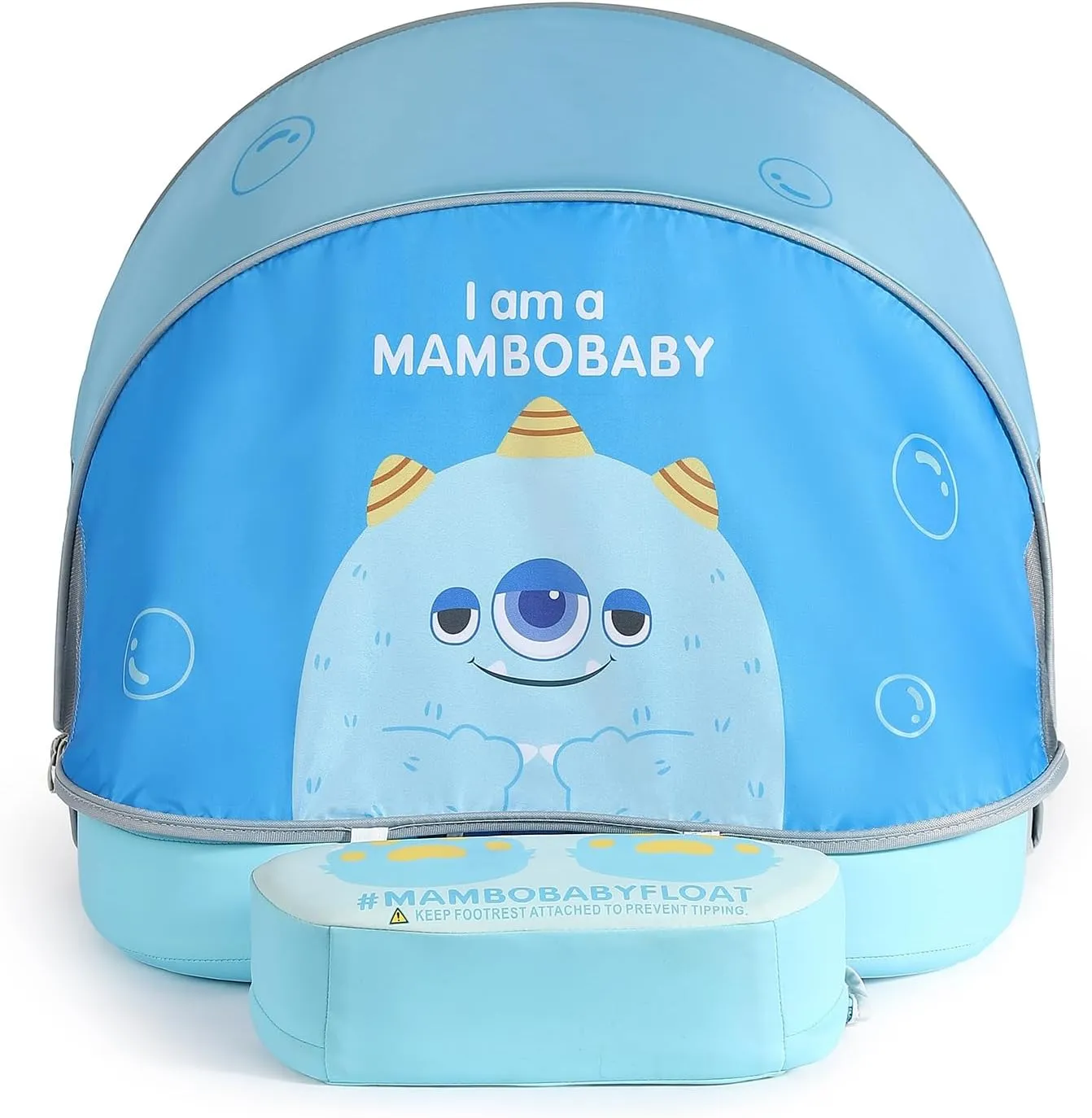 Mambobaby Float with Canopy UPF 50  Sun Protection Add Tail Non-Inflatable Solid Baby Pool Swim Float Mambo Smart Swim Trainer Infant Float Swim Ring for Baby Aged 3-24 Months