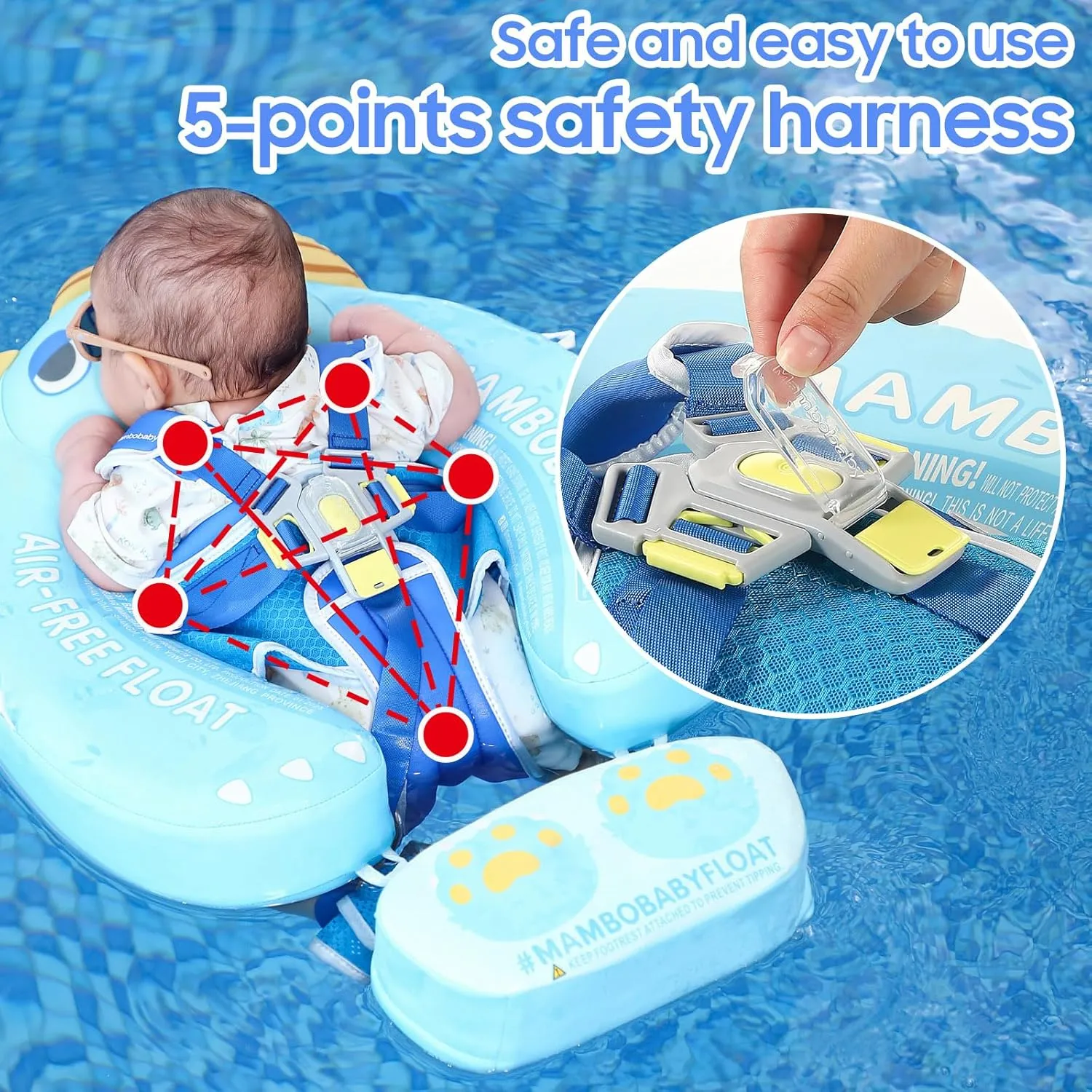 Mambobaby Float with Canopy UPF 50  Sun Protection Add Tail Non-Inflatable Solid Baby Pool Swim Float Mambo Smart Swim Trainer Infant Float Swim Ring for Baby Aged 3-24 Months