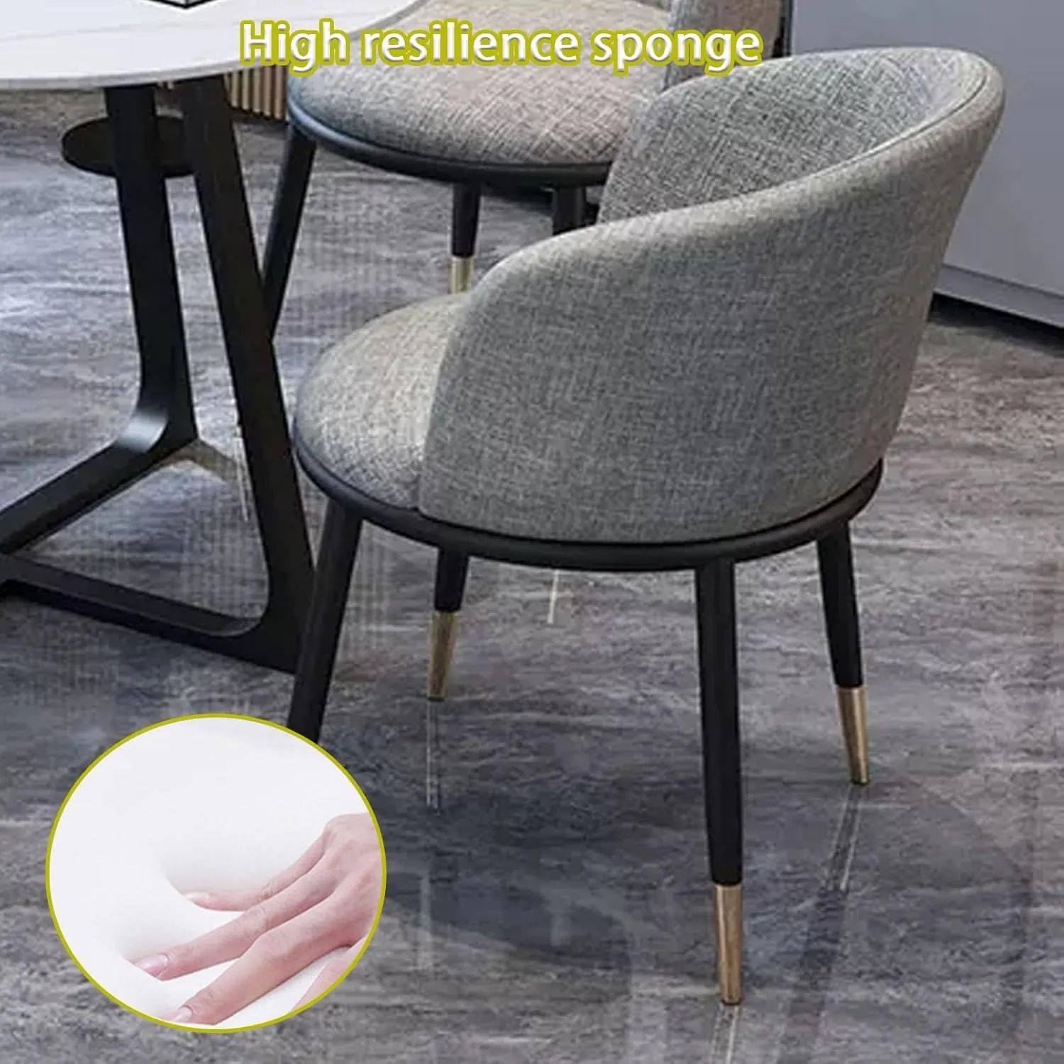 Marble Round Dining Table Set for 4 with Cotton Linen Chairs 5 Piece Set for Office Reception Room or Club,Grey One Size,Grey One Size