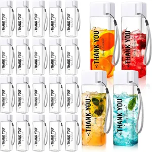 Maxdot 24 Pcs Thank You Water Bottles Bulk 17 oz Employee Appreciation Gifts Plastic Water Bottle Reusable Cup Inspirational Thank You Gifts for Teacher Nurse Staff Coworker Employees Team(White)