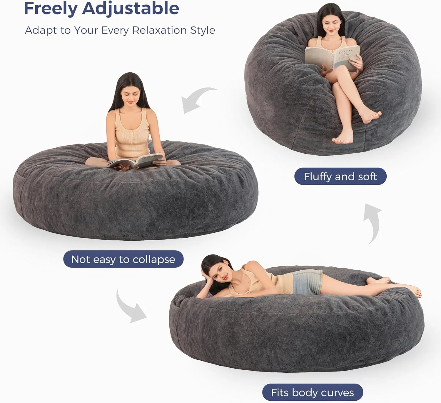 MAXYOYO Bean Bag Chair for Adults, Large 6 ft Bean Bag Chair with Foam Filling, Ultra Soft Fur Lazy Sofa for Living Room Bedroom, Machine Washable Cover
