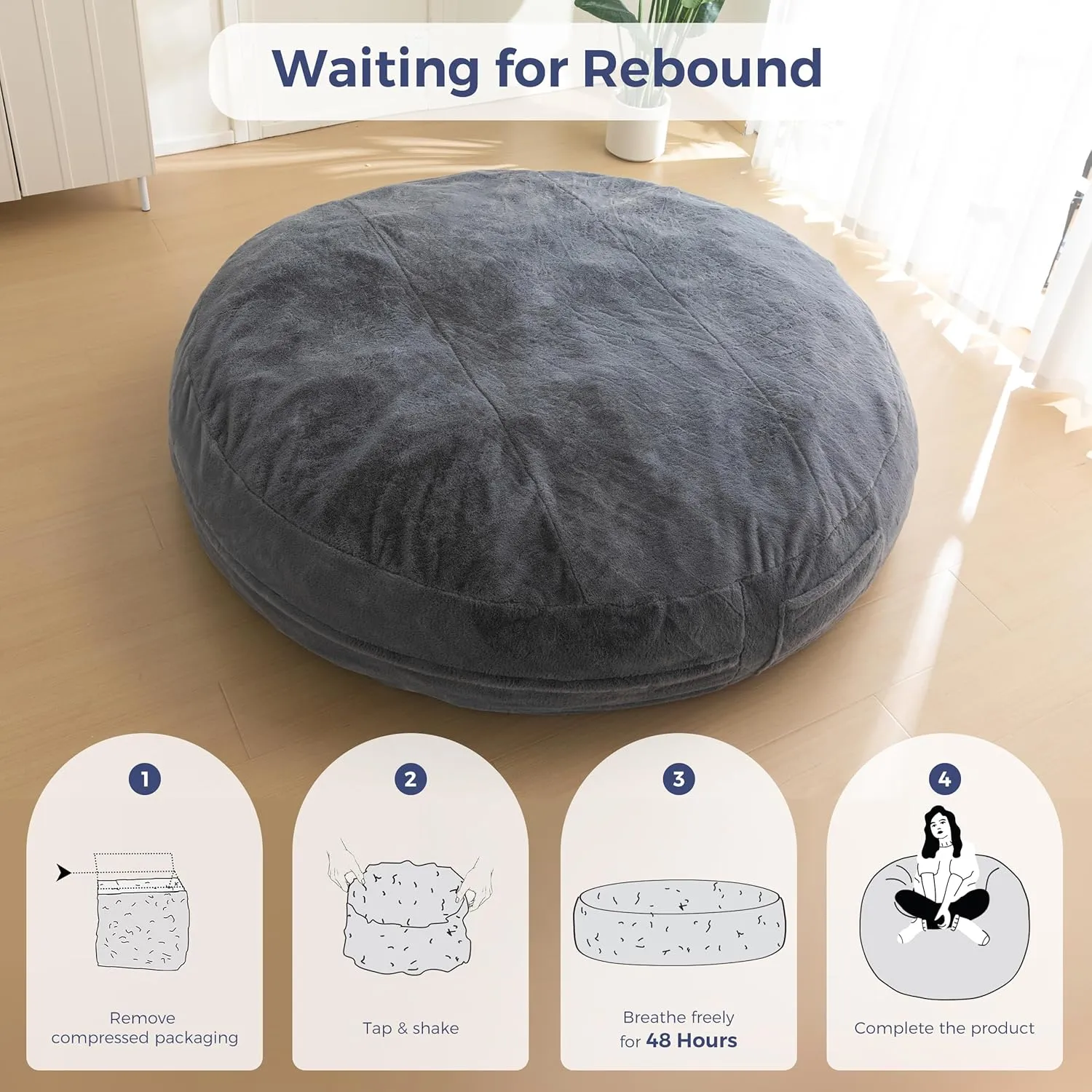 MAXYOYO Bean Bag Chair for Adults, Large 6 ft Bean Bag Chair with Foam Filling, Ultra Soft Fur Lazy Sofa for Living Room Bedroom, Machine Washable Cover