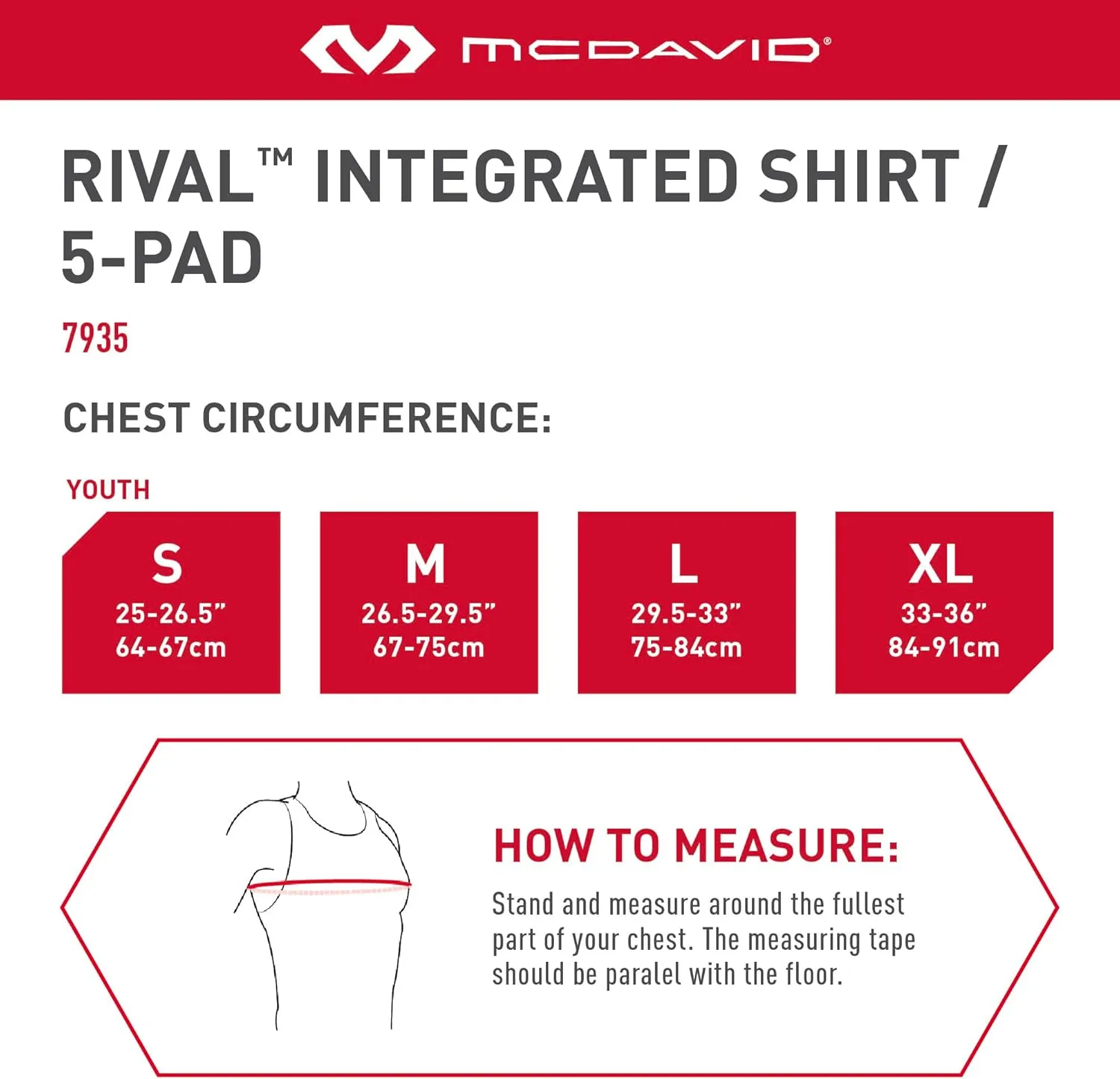 McDavid Youth Integrated 5-Pad Shirt, Comfort & Protection from Hard Objects, Lightweight & Breathable, Kids