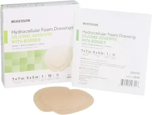 McKesson Hydrocellular Foam Dressings, Sterile, Silicone Adhesive with Border, Dimension 7 in x 7 in, Pad 5 in x 5 in, 10 Count, 20 Packs, 200 Total