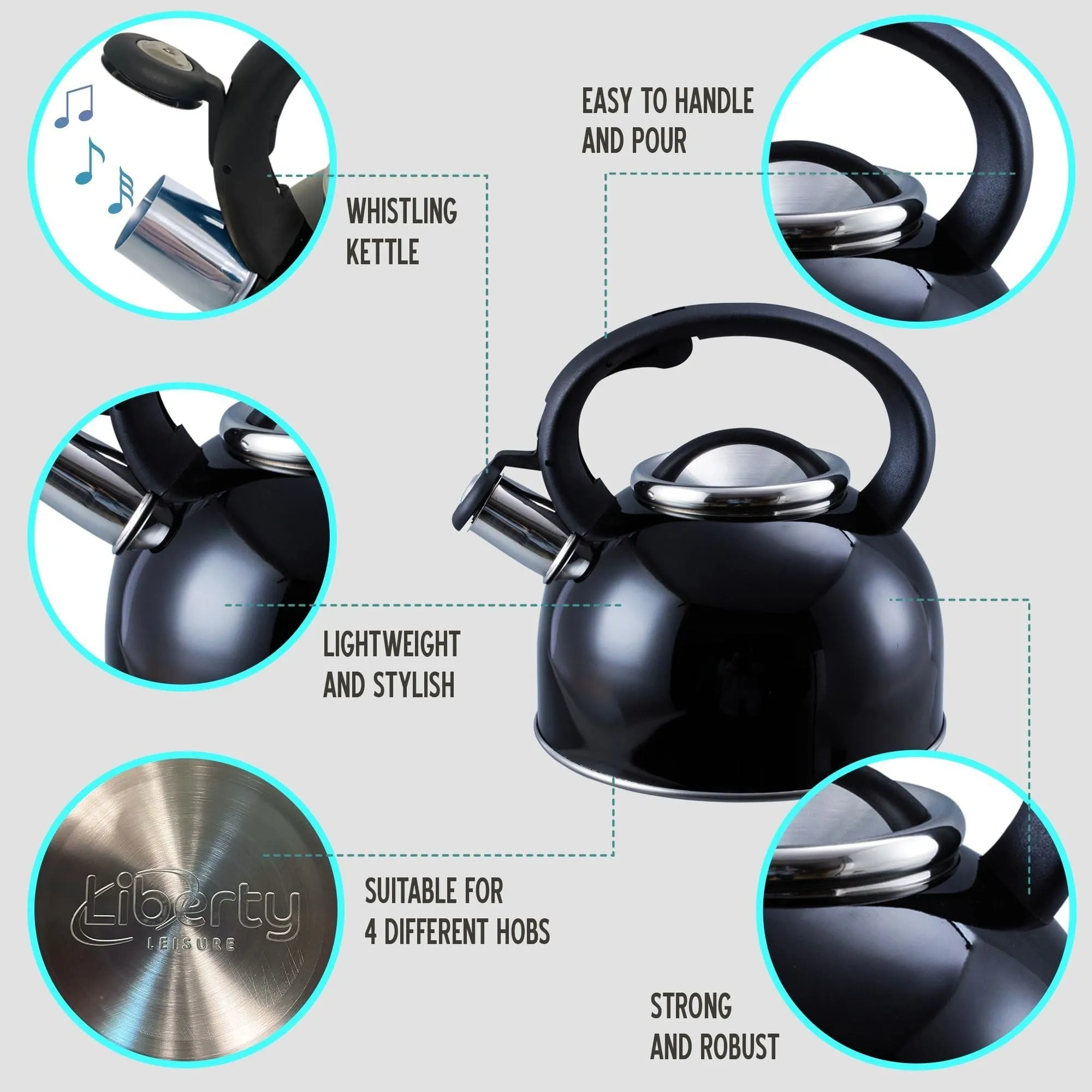 MDS1203 Liberty Black 2.5 Litre Whistling Kettle CW-T056-B1BLA