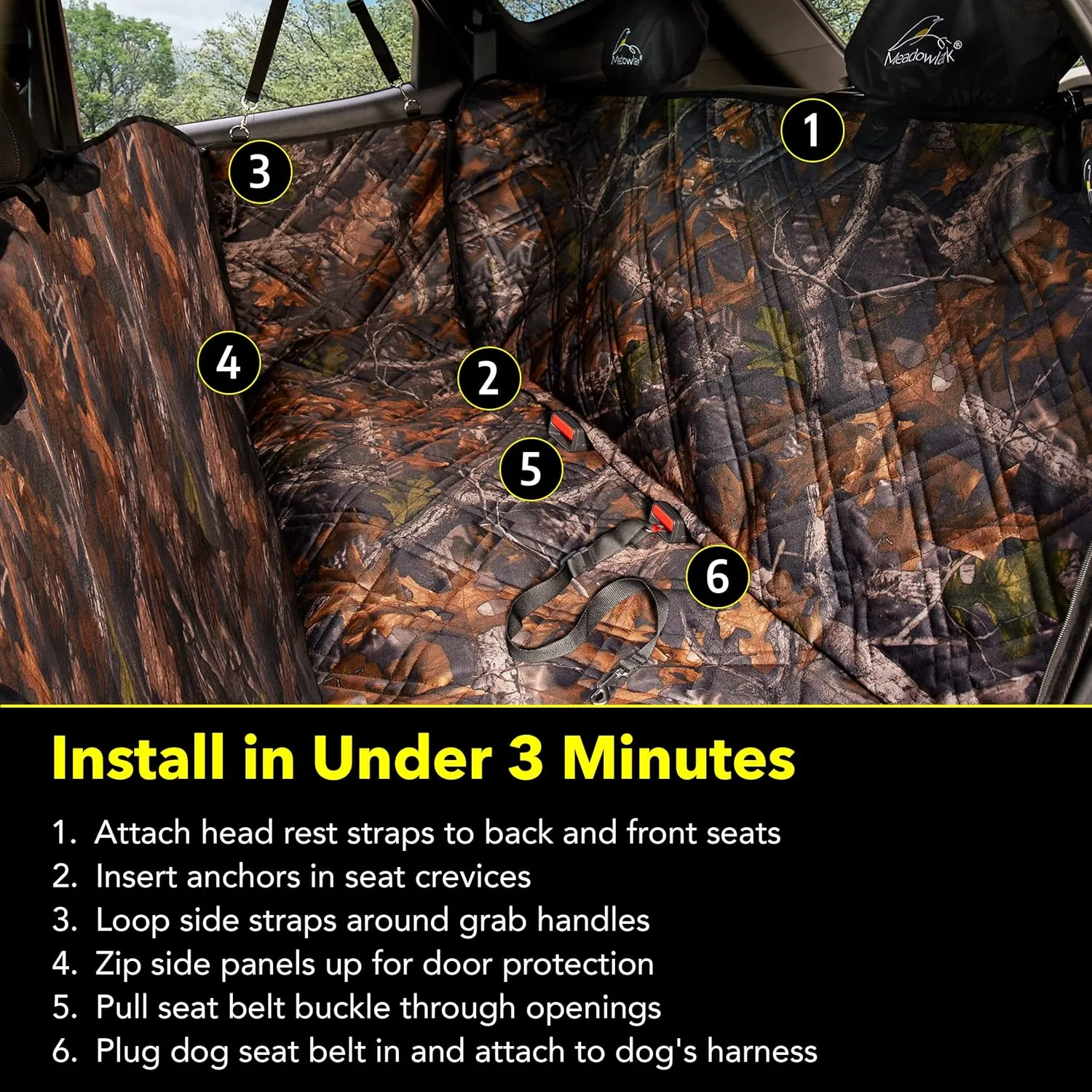 Meadowlark XL Premium Hammock Dog Car Seat Cover Back, Cover Car Seat Protector, Non-Slip, Dog Stuff, Anti Shock, Water Repellant, Pet Car Seat Cover for Dogs w/Seat Belt & 2 Headrest Covers