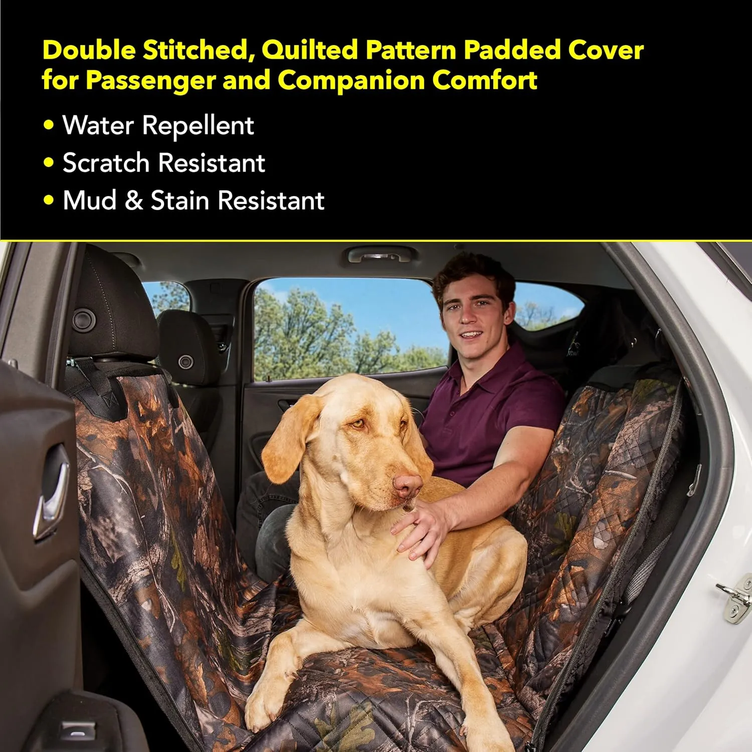 Meadowlark XL Premium Hammock Dog Car Seat Cover Back, Cover Car Seat Protector, Non-Slip, Dog Stuff, Anti Shock, Water Repellant, Pet Car Seat Cover for Dogs w/Seat Belt & 2 Headrest Covers