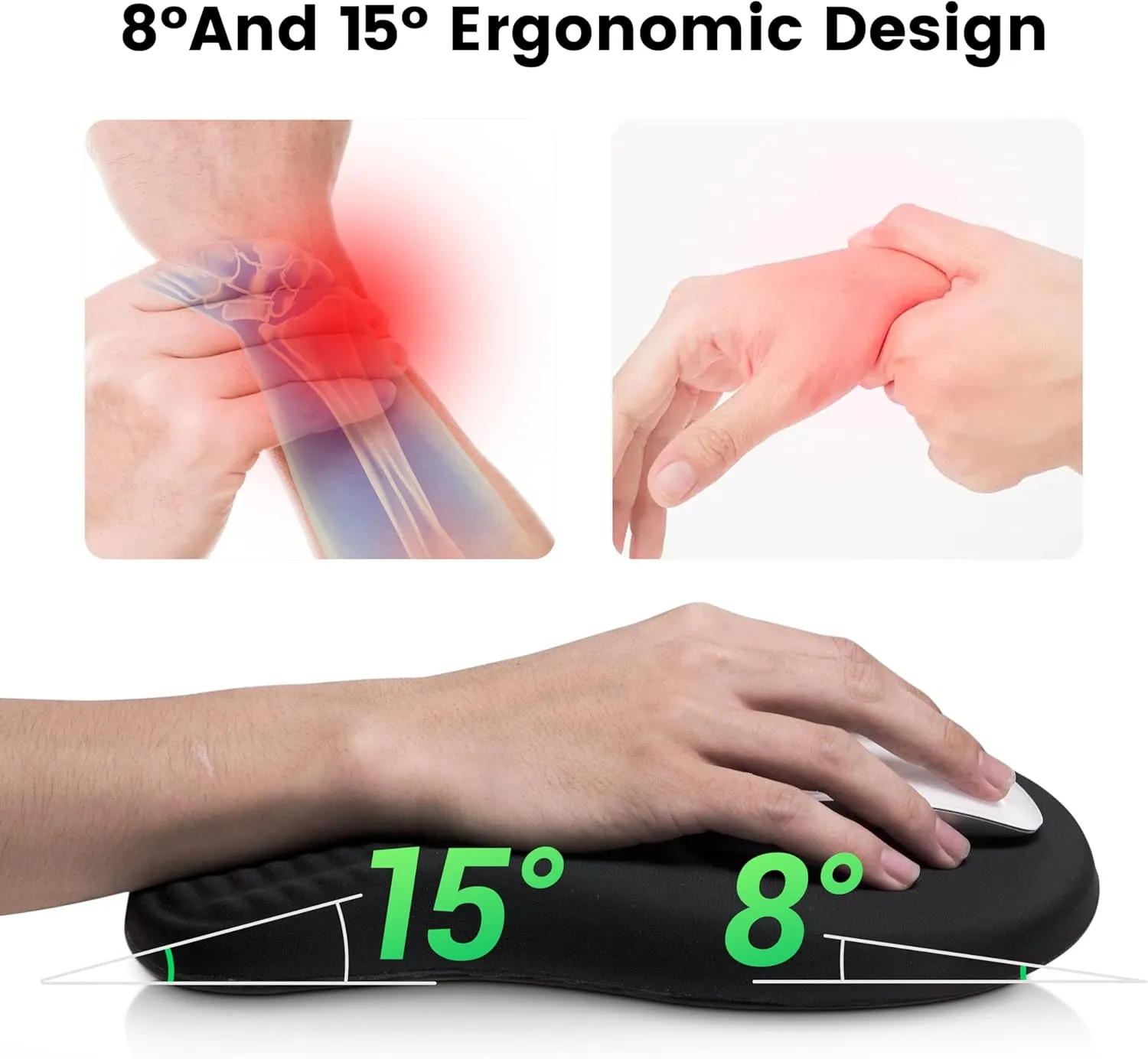 MEKASS Ergonomic Mouse Pad and Keyboard Wrist Rest Set, Super Soft Memory Foam Desk Wrist Support for Computer Keyboard, Non-Slip Arm Palm Rests Cushion for Typing Gaming Office Laptop Mac (Black)