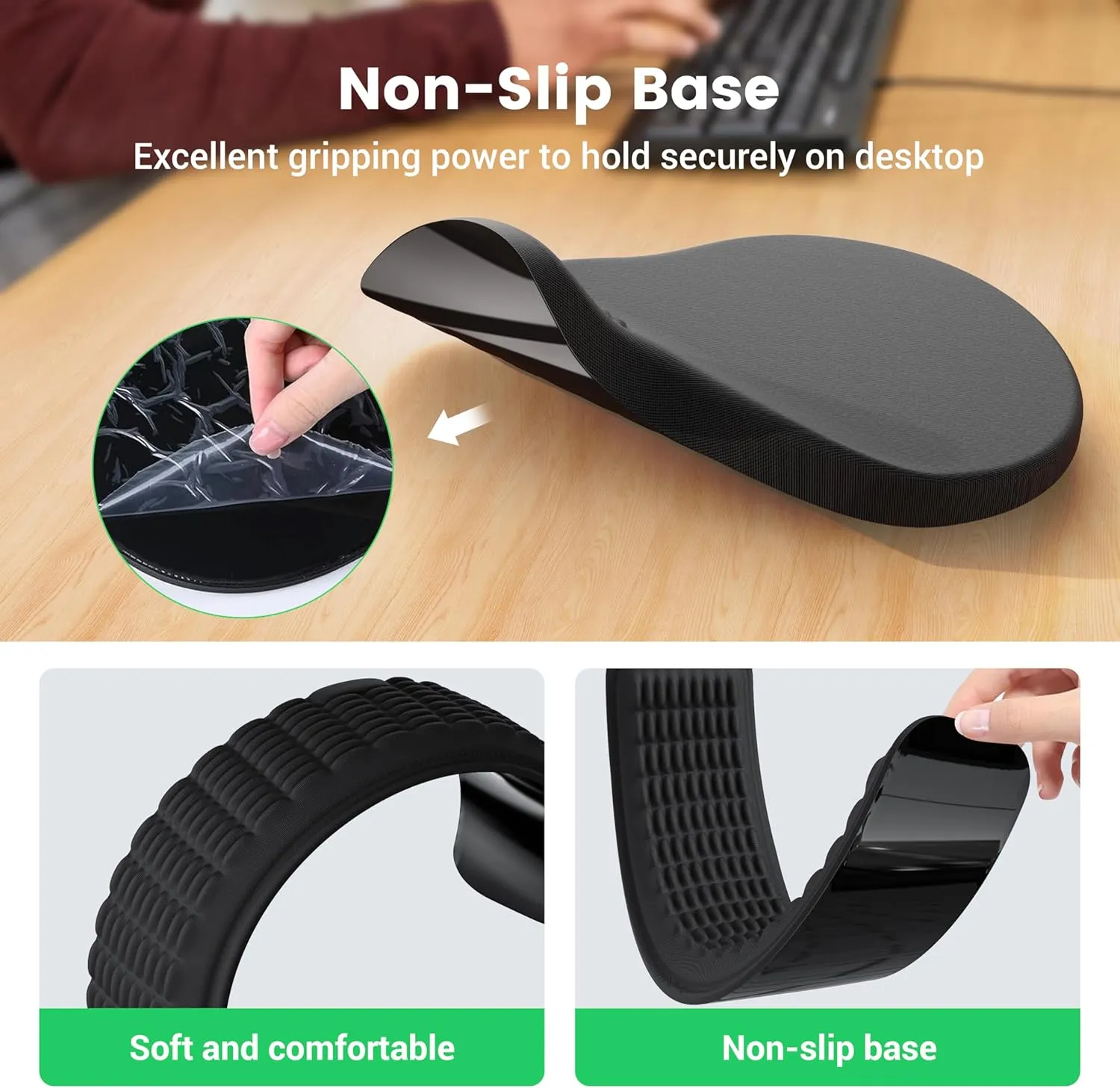 MEKASS Ergonomic Mouse Pad and Keyboard Wrist Rest Set, Super Soft Memory Foam Desk Wrist Support for Computer Keyboard, Non-Slip Arm Palm Rests Cushion for Typing Gaming Office Laptop Mac (Black)