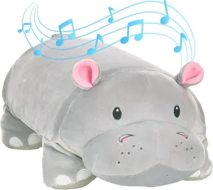 Memory Foam 15” Pillow Plush with Wireless Headphone Speakers Embedded to Play Music, Videos, or Soothing White Noise only Audible to Child Holding The Pillow - Gloria The Hippo