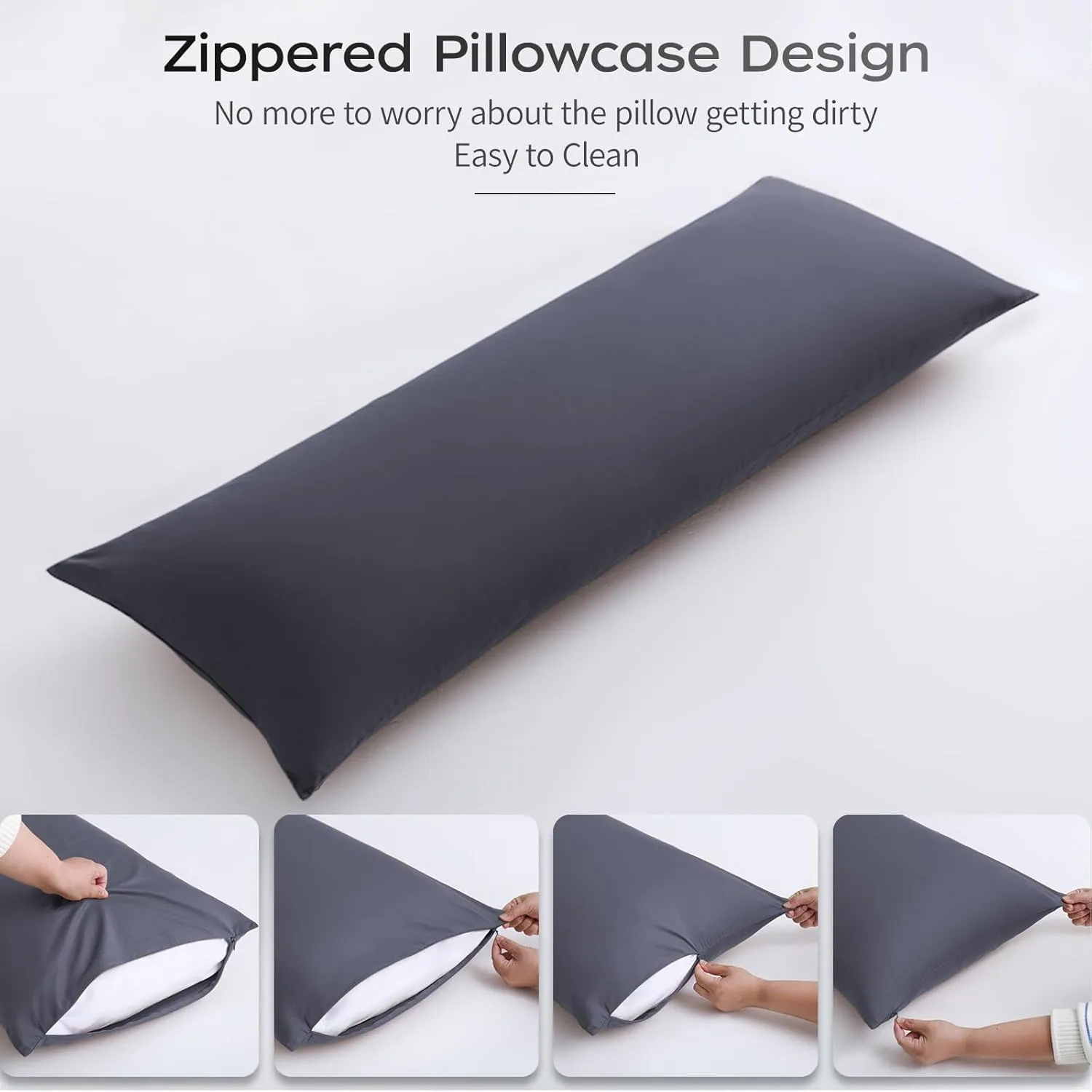 Memory Foam Body Pillow with Grey Removable 100% Cotton Cover, Full Body Pillows for Adults, Large Long Bed Pillow for Sleeping, Firm & Supportive (20x54 inch, Dark Gray)
