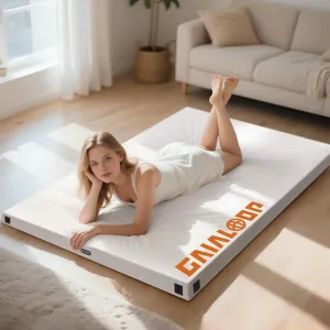 Memory Foam Camping Mattress Twin Size Blue and White Bundle