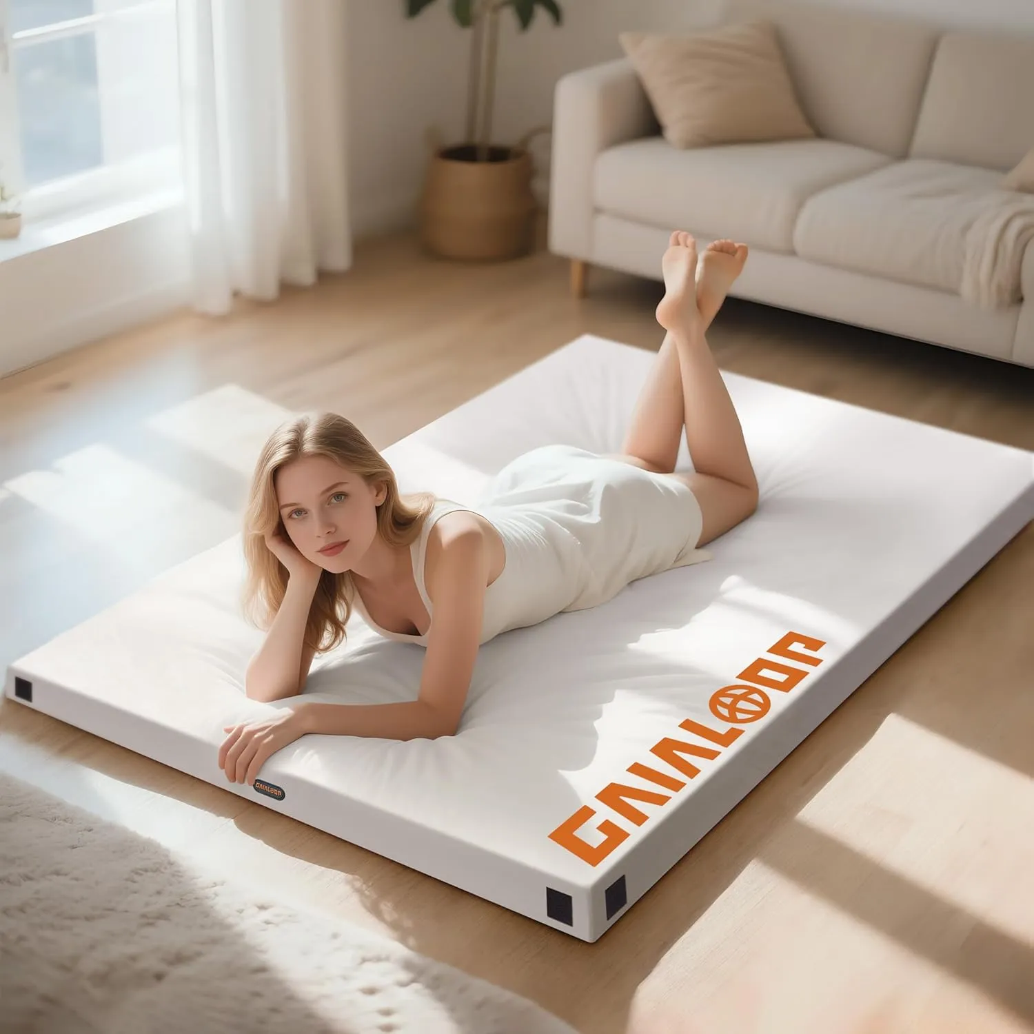 Memory Foam Camping Mattress Twin Size Blue and White Bundle