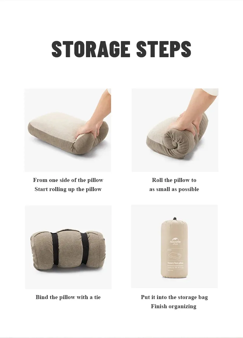 Memory Foam Comfort Pillow – Portable Square Camping and Travel Pillow with Easy Storage
