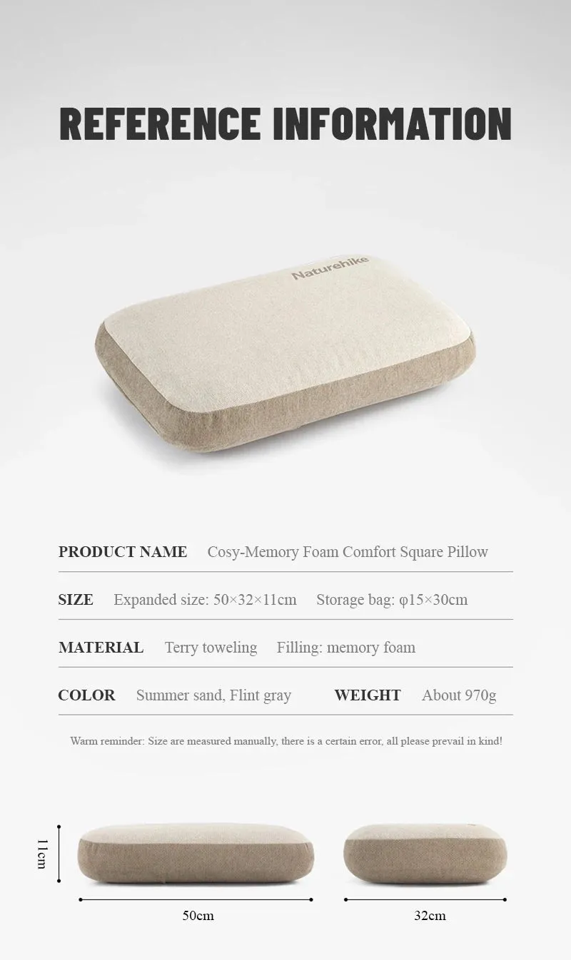 Memory Foam Comfort Pillow – Portable Square Camping and Travel Pillow with Easy Storage