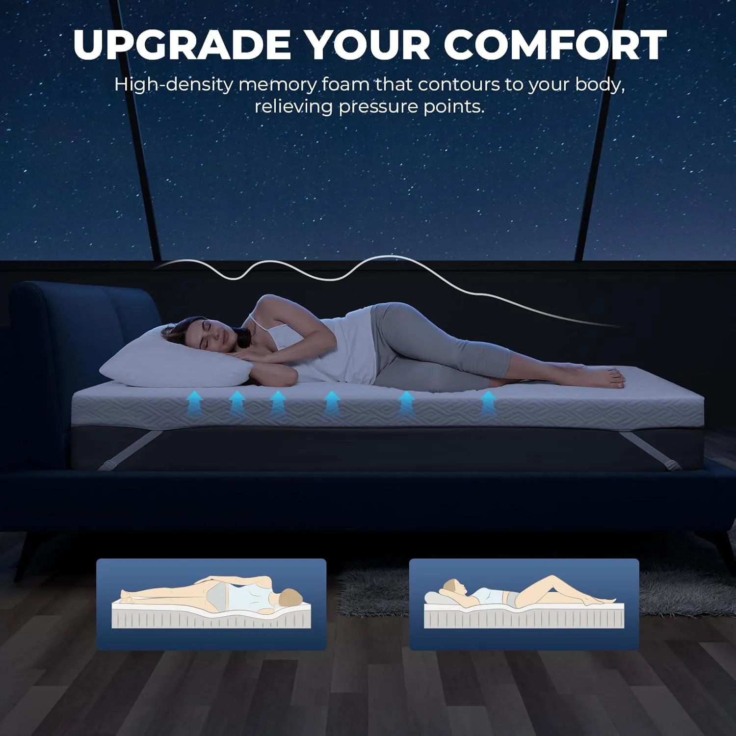 Memory Foam Mattress Topper - 3 Inch Gel Mattress Pad for Pressure Relief, Premium Soft Cooling Sleep Bed Topper, Non-Slip Design with Removable & Washable Cover, CertiPUR-US