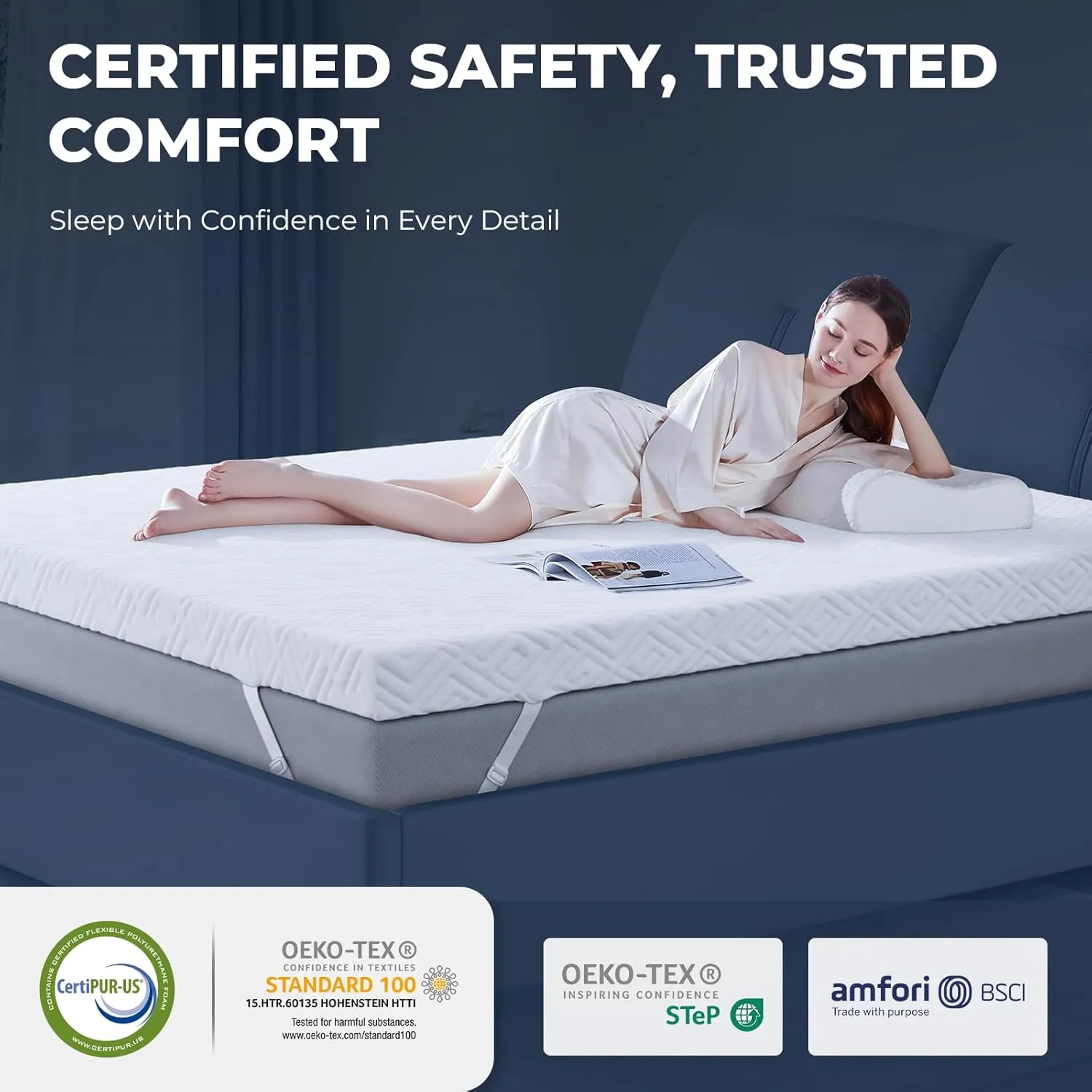 Memory Foam Mattress Topper - 3 Inch Gel Mattress Pad for Pressure Relief, Premium Soft Cooling Sleep Bed Topper, Non-Slip Design with Removable & Washable Cover, CertiPUR-US