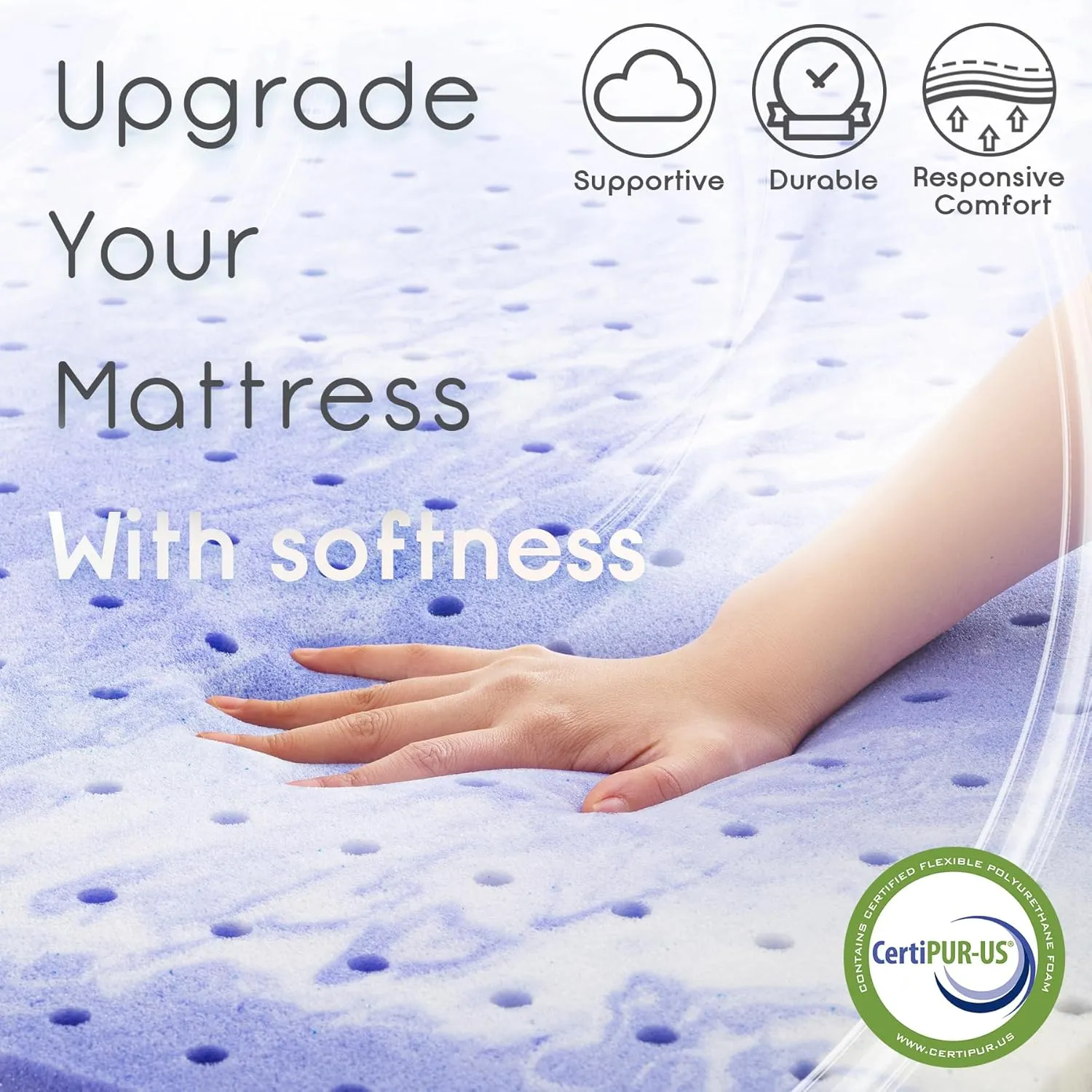 Memory Foam Mattress Topper Queen 3 Inch Gel Ventilated Design Pressure Relieve Mattress Pad Soft Breathable Bed Topper, CertiPUR-US Certified