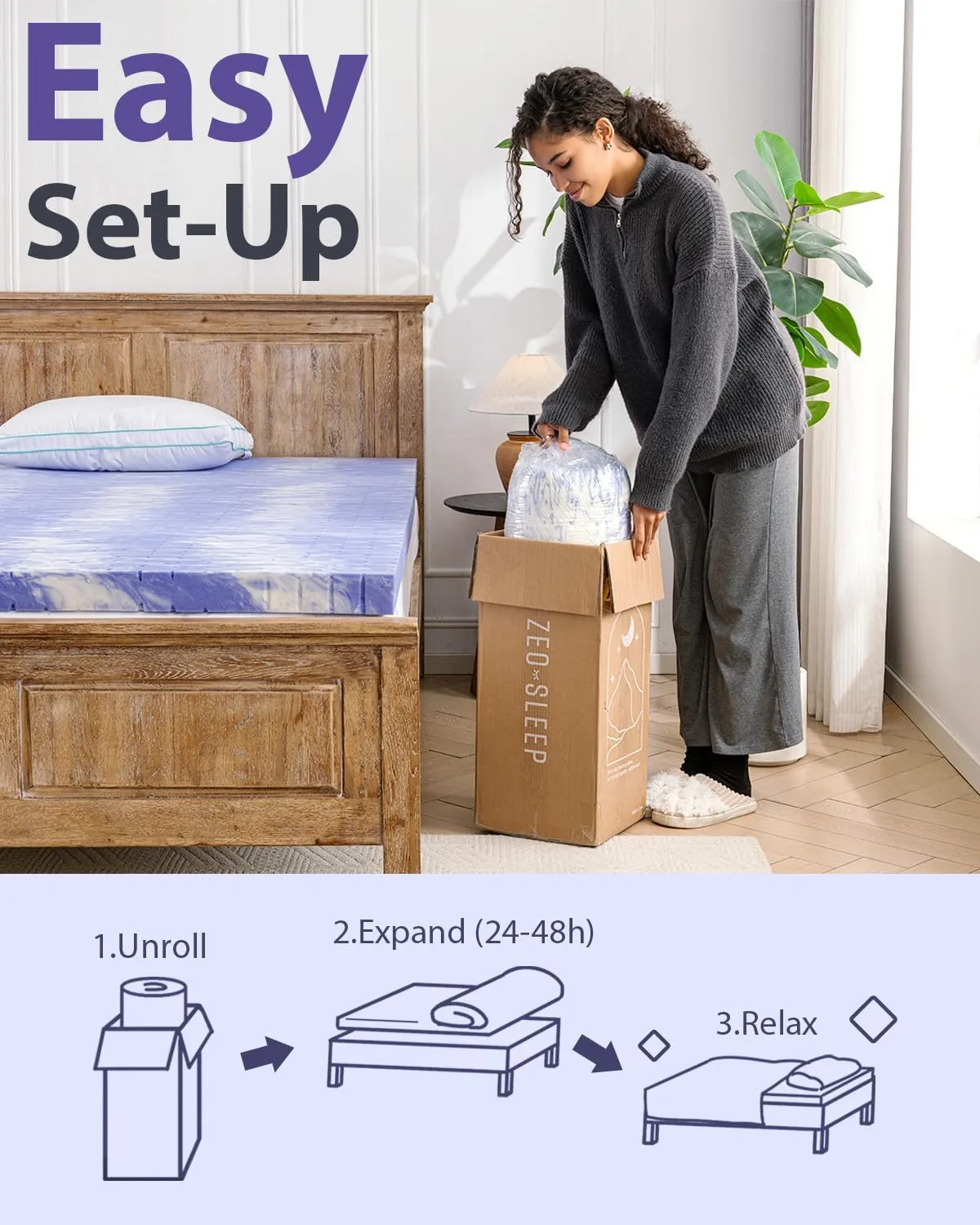Memory Foam Mattress Topper Queen 3 Inch Gel Ventilated Design Pressure Relieve Mattress Pad Soft Breathable Bed Topper, CertiPUR-US Certified