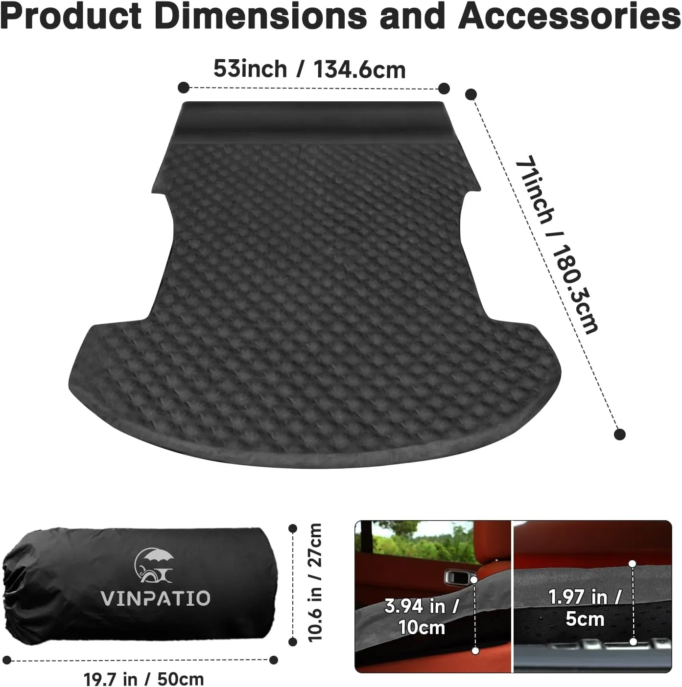 Memory Foam Mattresses for Tesla Model Y Trunk Camping, Self-Inflating Sleeping Pad for SUV Outdoor Travel (Black)