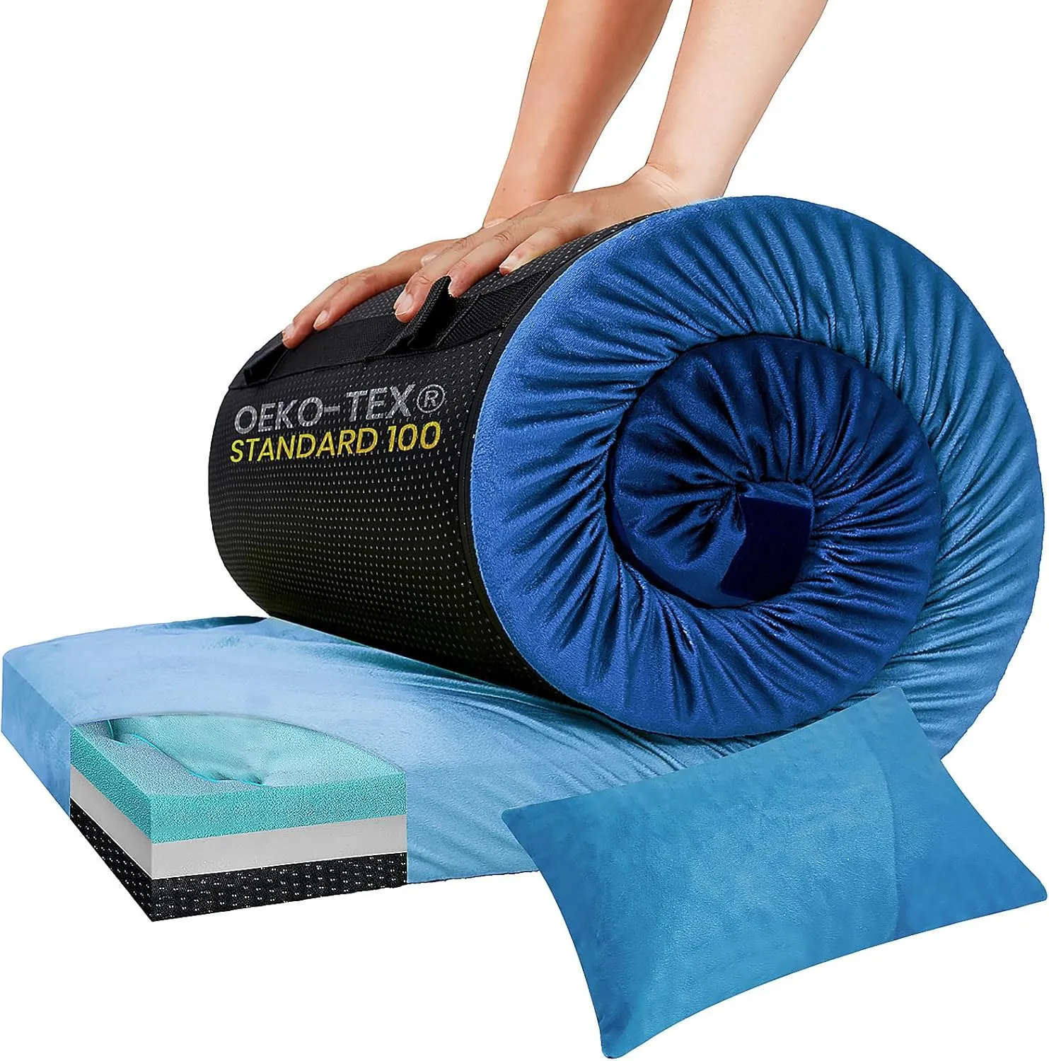 Memory Foam Sleeping Pad, Portable Mattress for Adult, Camping Mattress Pad with Pillow & Travel Bag, Camping Foam Sleeping Pad with Waterproof Cover for Guests Adult Sleepover Outdoor Travel