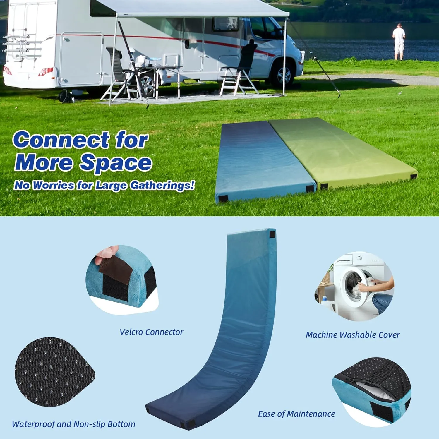 Memory Foam Sleeping Pad, Portable Mattress for Adult, Camping Mattress Pad with Pillow & Travel Bag, Camping Foam Sleeping Pad with Waterproof Cover for Guests Adult Sleepover Outdoor Travel